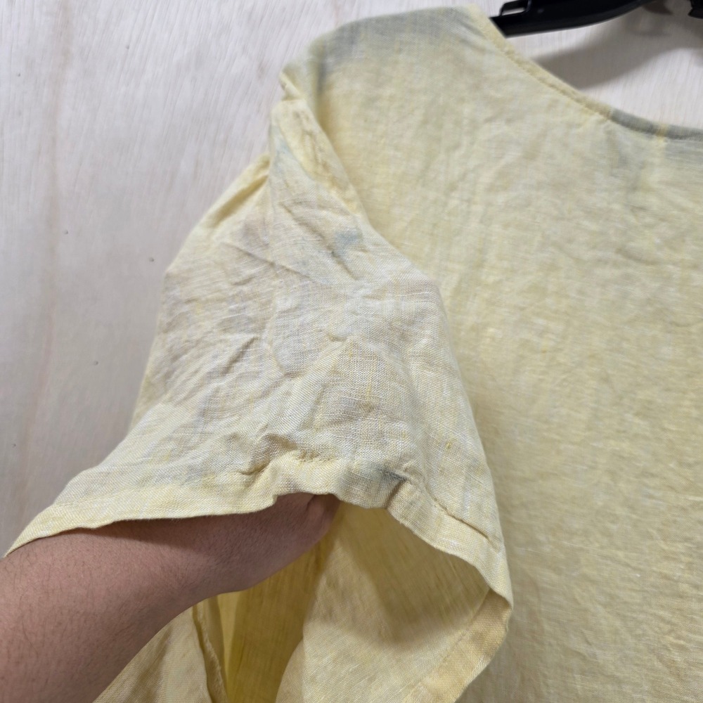 Tahari Womens 3X Yellow 100% Linen Short Sleeve Scoop Neck Relaxed Top NWT - Picture 4 of 16